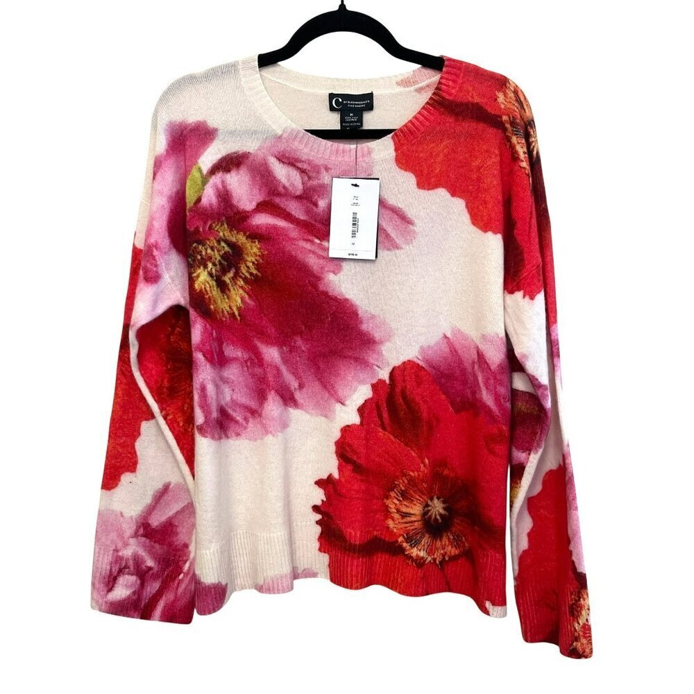 C By Bloomingdales Cashmere Floral Sweater Two Ply Medium New